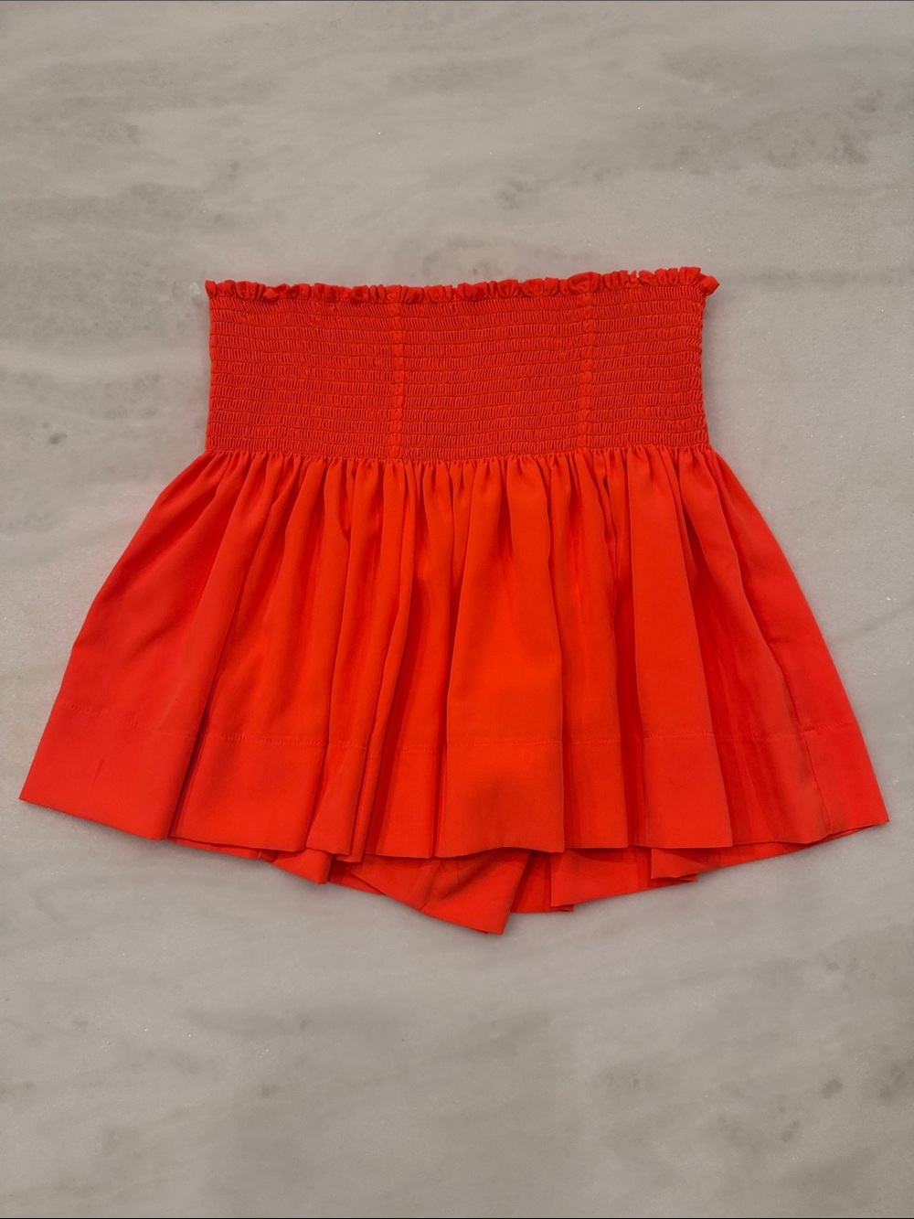 Smocked Waist Red Ruffle Hem Skort
